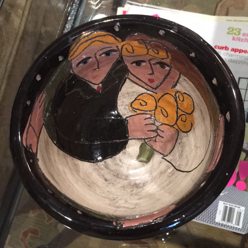 Sandra Magsamen Wedding Bowl Bride Groom Signed